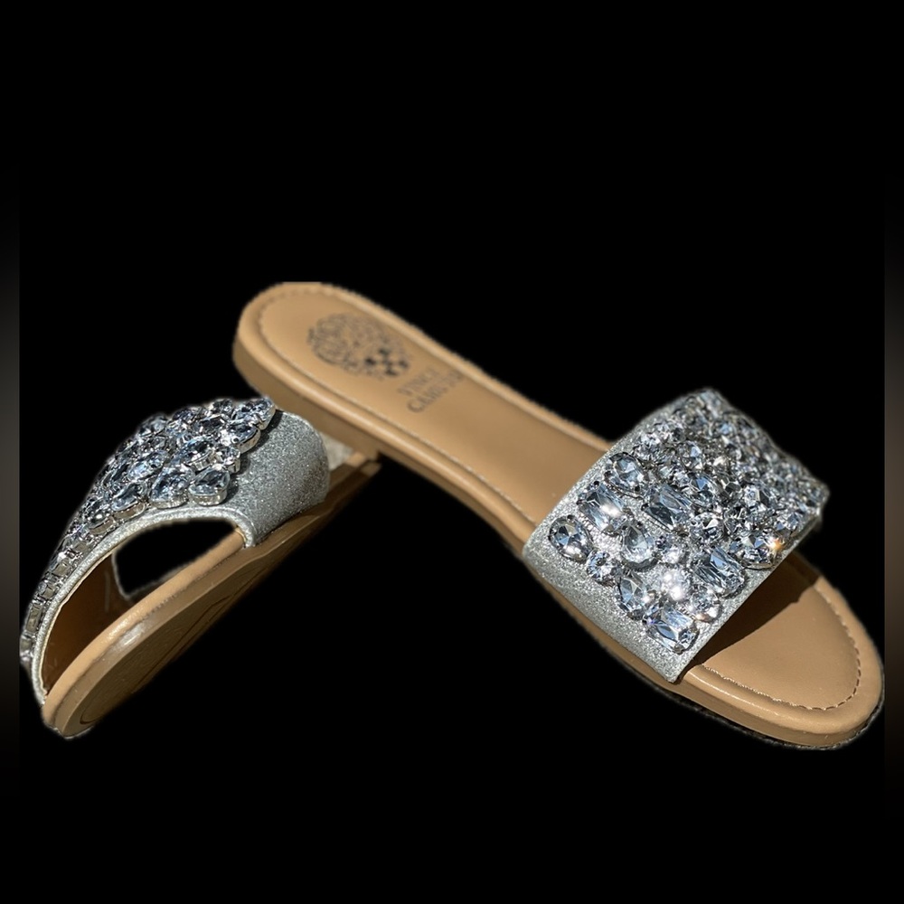 Vince Camuto, Silver Crystal, Big Girls Sz 3, Flat Sandals